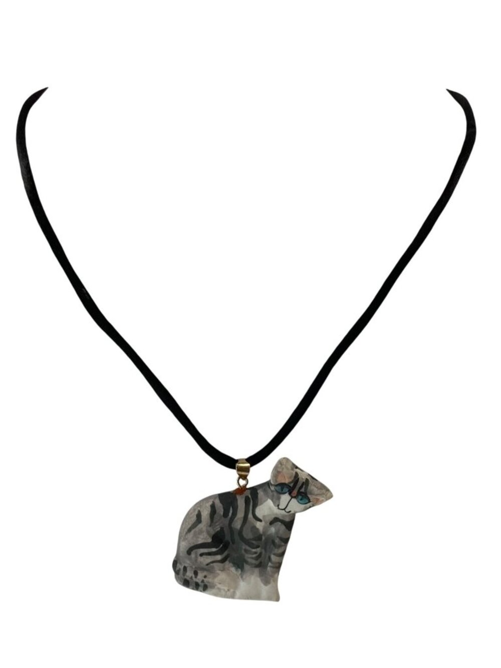 Vintage 90s Tabby Cat Pendant Necklace Animal Lovers Gift Feline Crazy Cat Lady